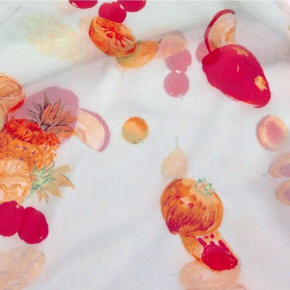 Vintage polyester aqua sheer chiffon fruit print scarf 15” x 64” - Picture 3 of 5